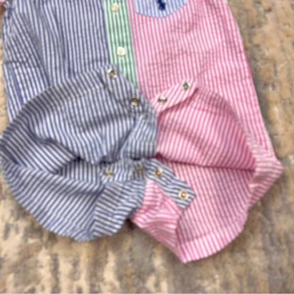 Ralph Lauren Striped Seersucker One Piece Romper Pink Blue Green white 3 Months - Picture 4 of 5